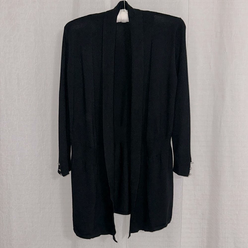 Premise S Open Front Black Fine Knit Quarter Sleeve Cardigan
